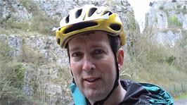 Michael at a rest point on the descent of Cheddar Gorge